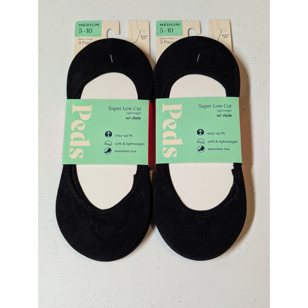 6 Pairs Peds Women's Size 5-10 Super Low Cut Lightweight Liner Socks Black